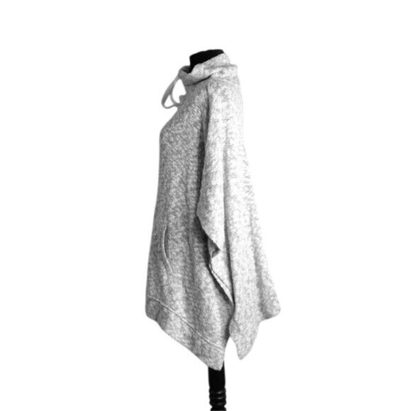 Lou & Grey Size XXS Marled Sweater Knit Poncho Cotton Blend Gray White Marled - Picture 6 of 12